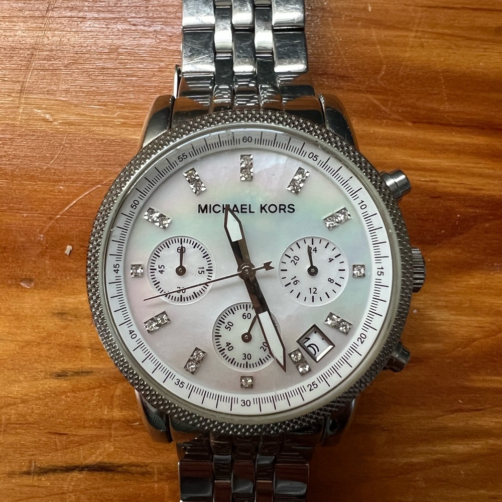 Michael Kors Silver Chronograph Watch with Crystal Details